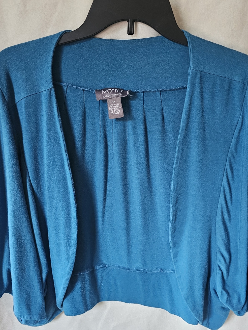 Motto Teal/Turquoise Blue Open-Front Shrug
